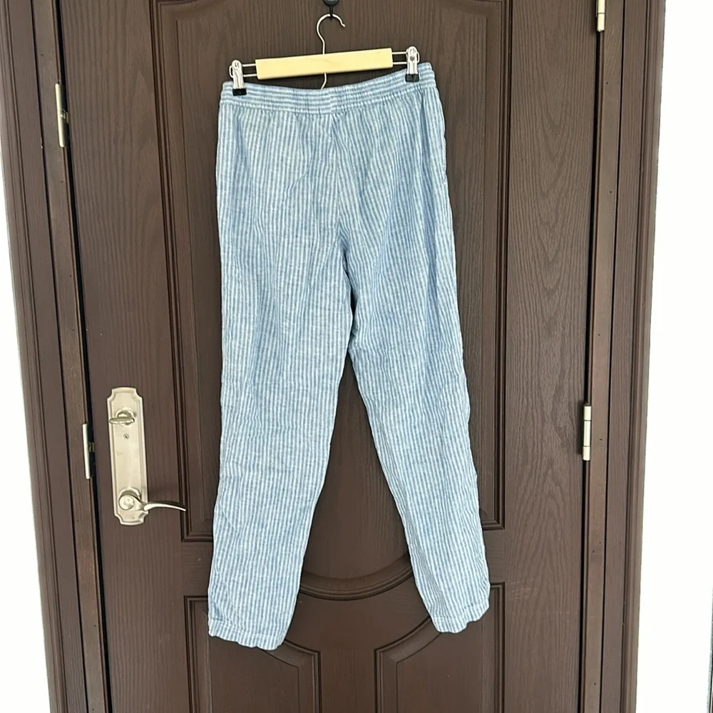 H&M Blue Striped Linen Blend Pants Relaxed Fix Pants Size S Coastal Grandmother